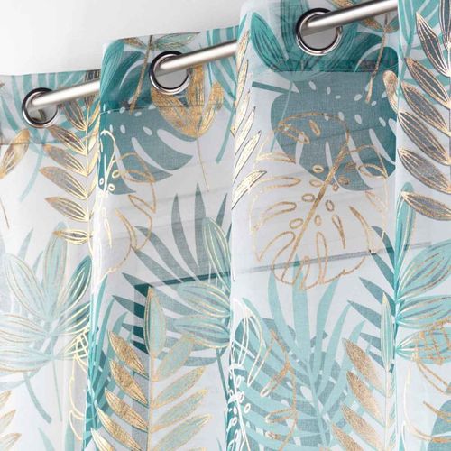 Rideau Voilage à Oeillets "ornella" 140x280cm Blanc et Émeraude