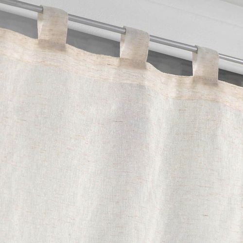 Paire De Petits Voilages - - Effet Lin Tissé - 60x120 Cm - Beige