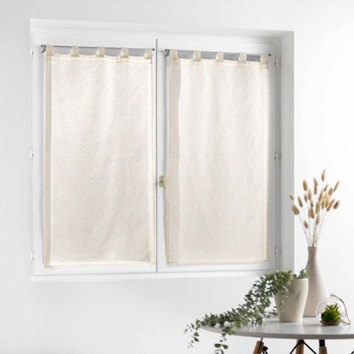 Paire De Petits Voilages - - Effet Lin Tissé - 60x120 Cm - Beige