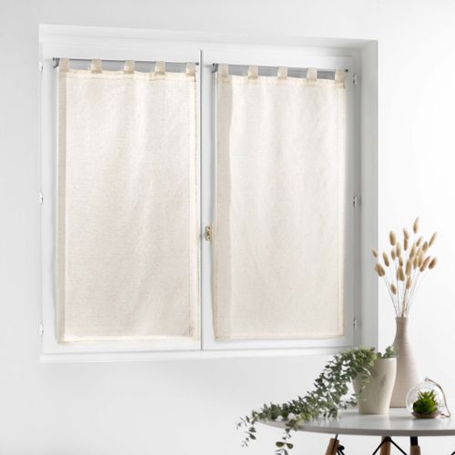 Paire De Petits Voilages - - Effet Lin Tissé - 60x120 Cm - Beige
