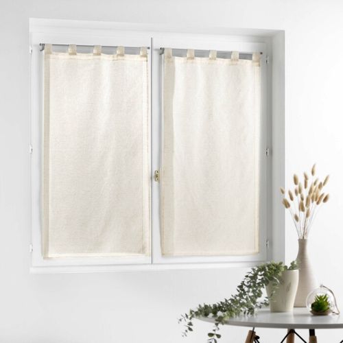 Paire De Petits Voilages - - Effet Lin Tissé - 60x120 Cm - Beige