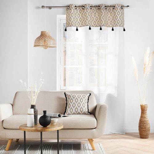 Voilage à Top Imprimé Et Pompons - 140x240 Cm - Naturel