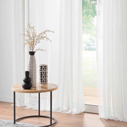Voilage à Oeillets Haltona Blanc - Effet Lin Tissé - 240x240 Cm - Blanc