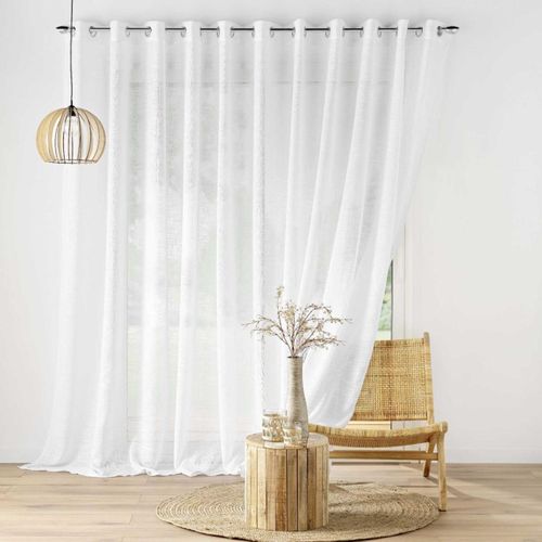 Grand Voilage à Oeillets Haltona Blanc - Effet Lin Tissé - 400x240 Cm - Blanc