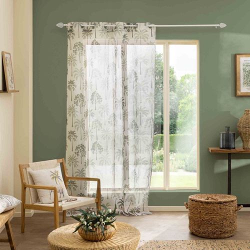 Rideau Voilage à Oeillets Imprimé "palmea" 140x280cm Vert