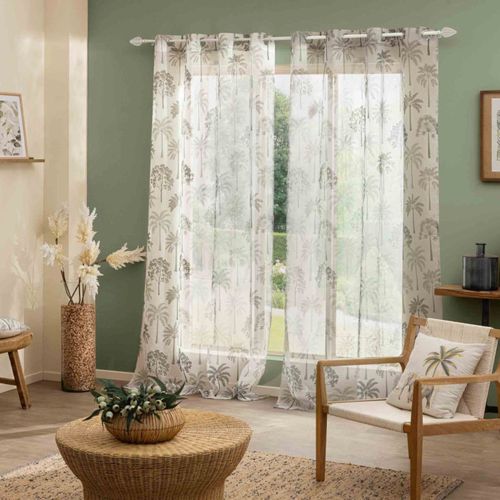 Rideau Voilage à Oeillets Imprimé "palmea" 140x280cm Vert