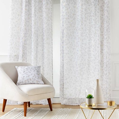 Voilage à Oeillets 140 X 240 Cm – Voile Imprimé Métallisé Duchesse – Sable