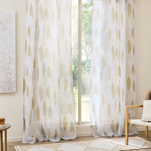 Voilage à Oeillets Grande Hauteur 140x280 Cm – Voile Sablé Imprimé Feuillage Kim