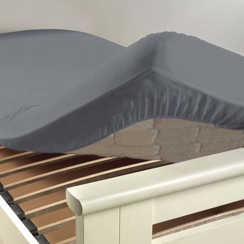 Drap Housse 2 Personnes 180 X 200 Cm Uni 57 Fils Lina Gris Souris