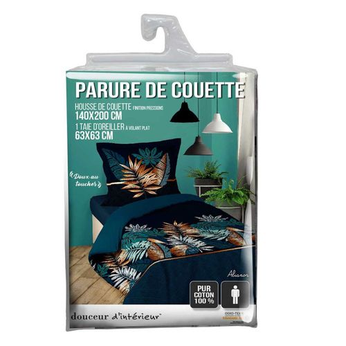 Parure De Lit Coton Alianor Bleu Bleu 140x200