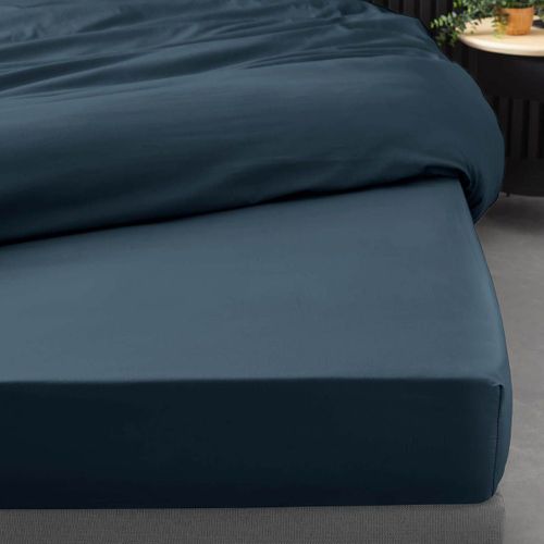 Drap Housse "percaline" 160x200cm Bleu Nuit