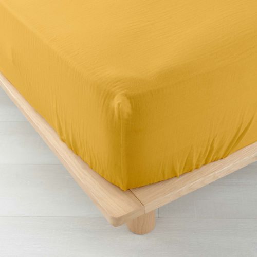 Drap Housse Double Gaze De Coton Angelia Jaune 140x190 Cm