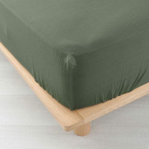 Drap Housse Double Gaze De Coton Angelia Kaki 140x190 Cm