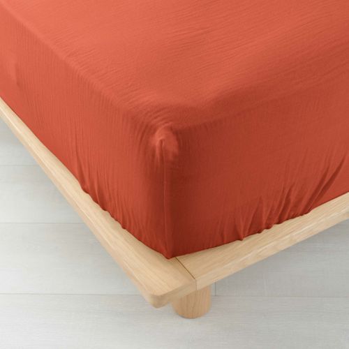 Drap Housse Double Gaze De Coton Angelia Terracotta 140x190 Cm