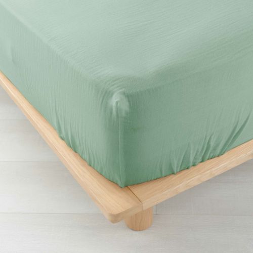 Drap Housse Double Gaze De Coton Angelia Sauge 140x190 Cm