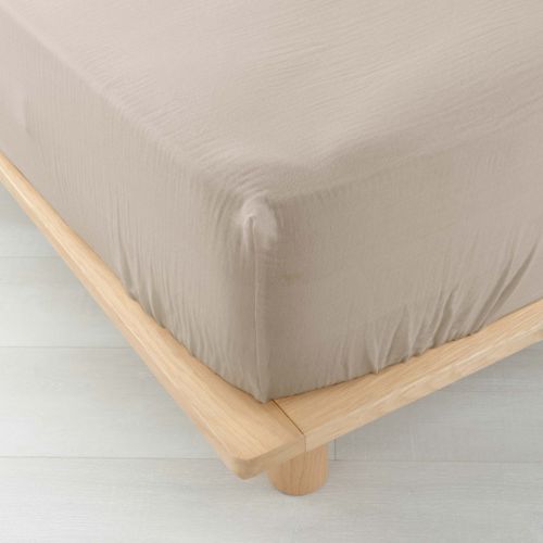 Drap Housse Double Gaze De Coton Angelia Sable 140x190 Cm
