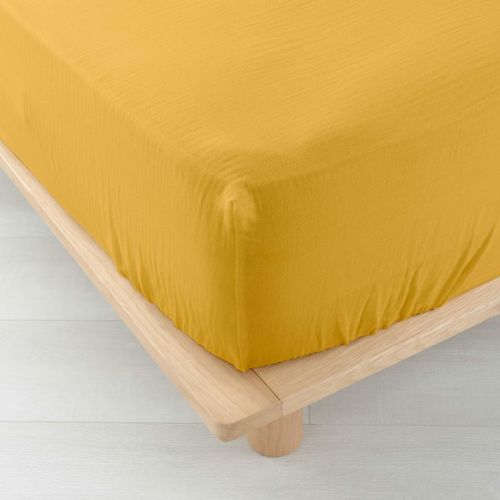 Drap Housse Double Gaze De Coton Angelia Jaune 160x200 Cm