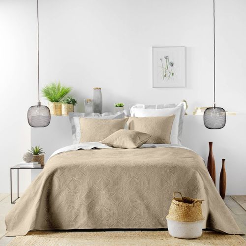 Couvre-lit et 2 Housses De Coussin "romane" 220x240cm Beige Lin