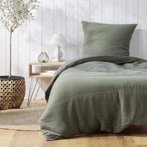 Parure De Lit Gaze De Coton Angelia Kaki 140x200 Cm
