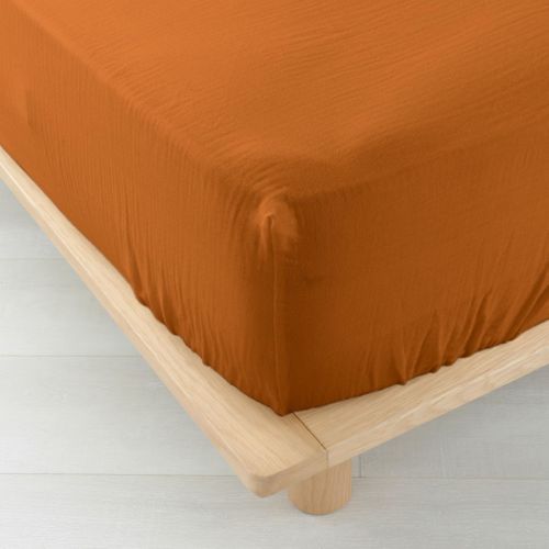 Drap Housse Double Gaze De Coton Angelia Marron 160x200 Cm