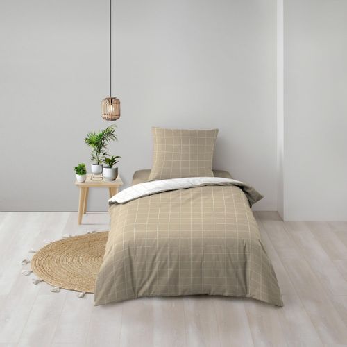 Parure De Lit Réversible Coton Carreaux Cadria 140x200 Cm