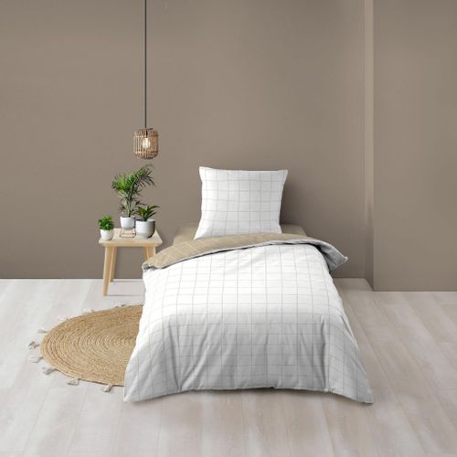 Parure De Lit Réversible Coton Carreaux Cadria 140x200 Cm