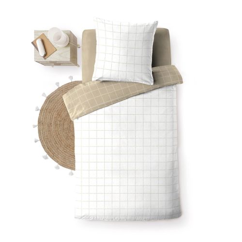 Parure De Lit Réversible Coton Carreaux Cadria 140x200 Cm