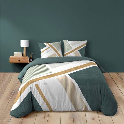 Parure De Lit Coton Motif Graphique Double Face Imprimée - 240x220 Cm - Vert