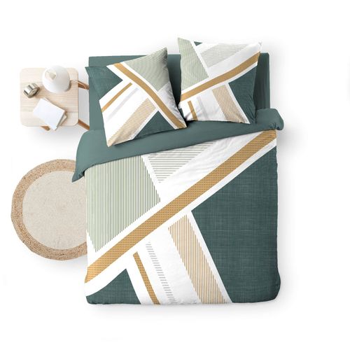 Parure De Lit Coton Motif Graphique Double Face Imprimée - 240x220 Cm - Vert