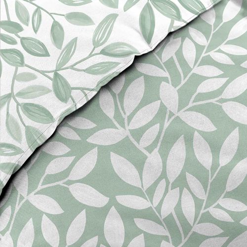 Parure De Lit 240x220 Cm + 2 Taies – Microfibre Imprimée Sequoia – Motif Feuillage Vert Sauge
