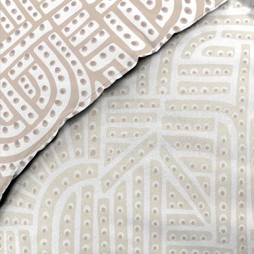 Parure De Lit 240x220 Cm + 2 Taies – Percale 78 Fils – Eliot – Motif Beige Sur Fond Blanc