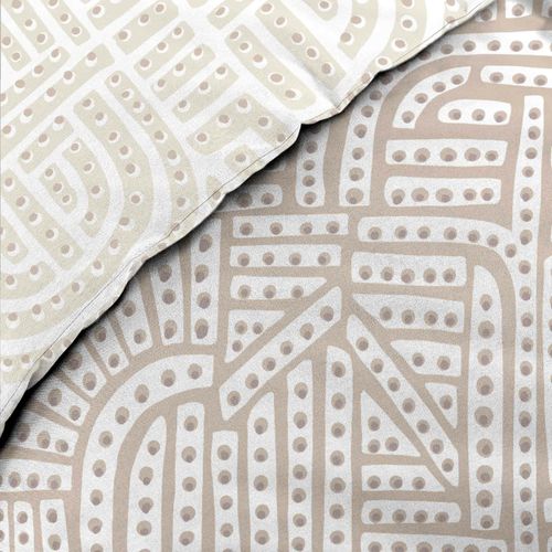 Parure De Lit 240x220 Cm + 2 Taies – Percale 78 Fils – Eliot – Motif Beige Sur Fond Blanc