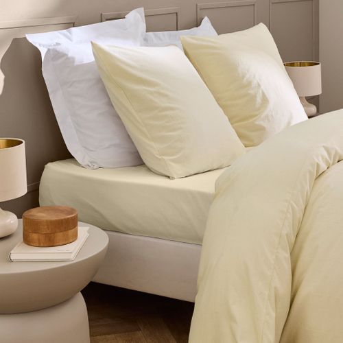 Drap Housse Coton Lavé Linella Ivoire 140x190 Cm