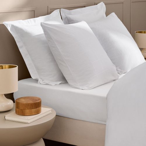 Drap Housse Coton Lavé Linella Blanc 160x200 Cm