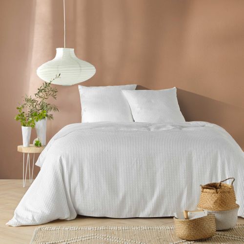 Parure De Lit Microfibre Gaufrée Blanc Abelia 240x220 Cm