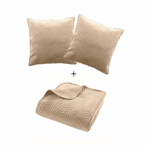Couvre-lit 240x260 Cm + 2 Housses De Coussin 60x60 Cm – Velours Uni Matelassé Solange Beige
