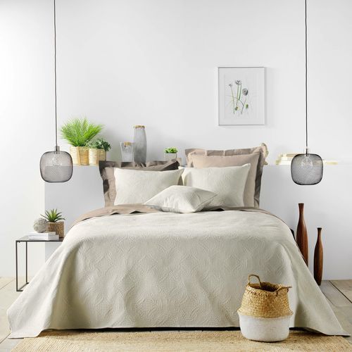 Couvre-lit 2 personnes Avec 2 Housses De Coussin – 240 × 260 cm – Microfibre Romane Naturel