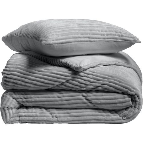 Parure De Lit En Flanelle Relief Unie Avec Fermeture Zippée - 240x220 Cm - Gris Anthracite