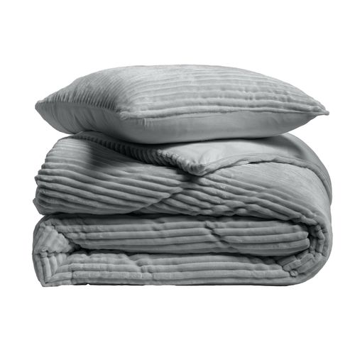 Parure De Lit En Flanelle Relief Unie Avec Fermeture Zippée - 240x220 Cm - Gris Anthracite
