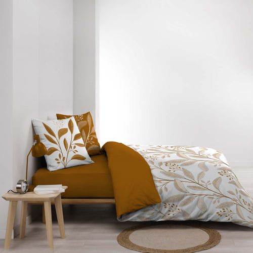 Parure De Lit 3 Pièces En Coton à Motif Feuilles Housse + Taies - 240x220 Cm - Blanc