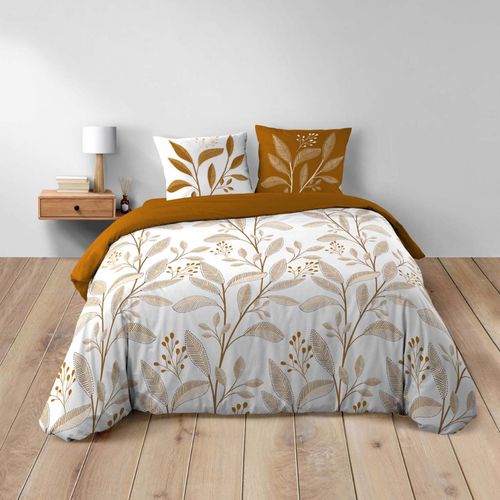 Parure De Lit 3 Pièces En Coton à Motif Feuilles Housse + Taies - 240x220 Cm - Blanc