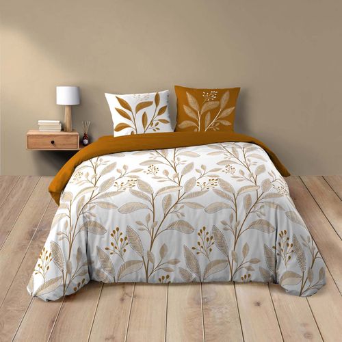 Parure De Lit 3 Pièces En Coton à Motif Feuilles Housse + Taies - 240x220 Cm - Blanc