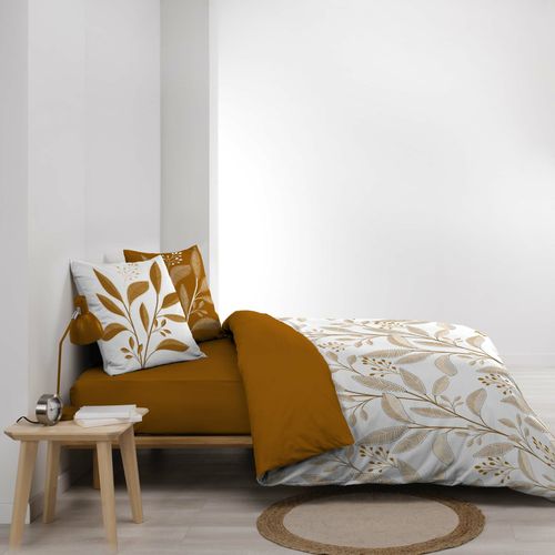 Parure De Lit 3 Pièces En Coton à Motif Feuilles Housse + Taies - 240x220 Cm - Blanc