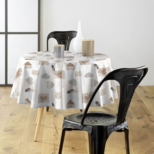 Nappe Ronde Imprimé "delicia" 160cm Taupe