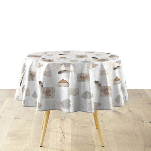 Nappe Ronde Imprimé "delicia" 160cm Taupe