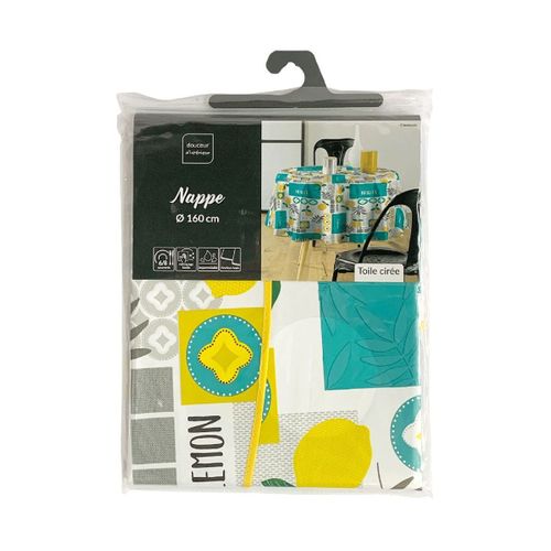 Nappe Toile Cirée Ronde "citronnade" 160cm Jaune