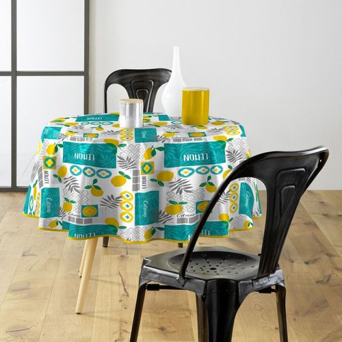 Nappe Toile Cirée Ronde "citronnade" 160cm Jaune