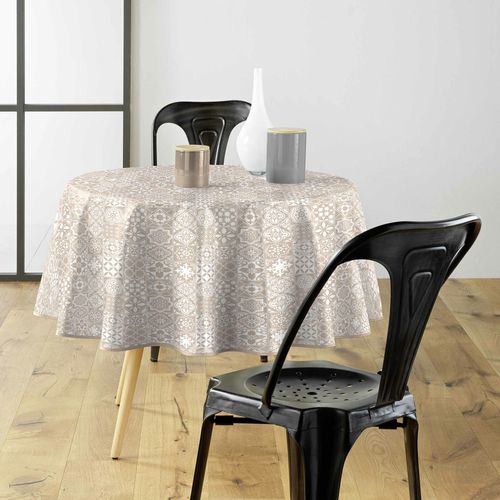 Nappe Ronde D.160 Cm Pvc Imprimé – Finition Biais – Carrella Blanc