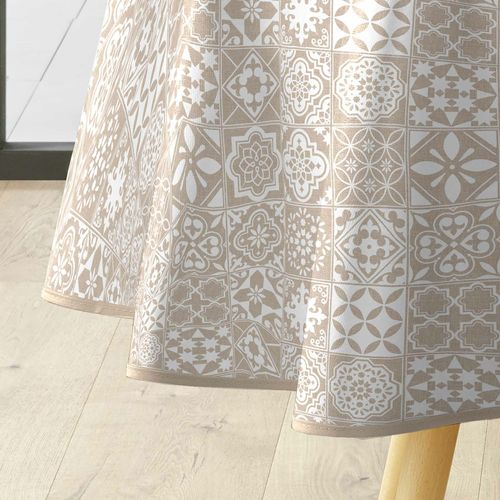 Nappe Ronde D.160 Cm Pvc Imprimé – Finition Biais – Carrella Blanc