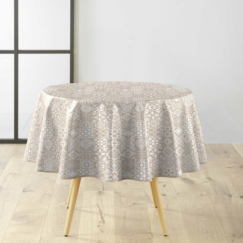 Nappe Ronde D.160 Cm Pvc Imprimé – Finition Biais – Carrella Blanc